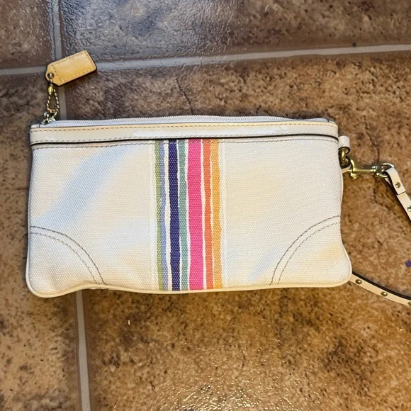 Coach White and Pink Wristlet with Multicolor Stripes - Picture 2 of 3